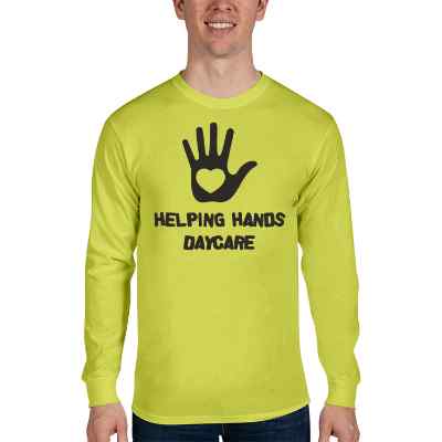 Custom safety green cotton-poly long sleeve t-shirt with logo.