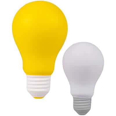 Foam yellow incandescent light bulb stress ball blank.
