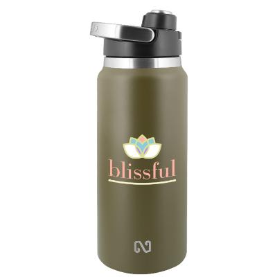 Stainless steel olive water bottle with custom full color imprint in 26 oz.