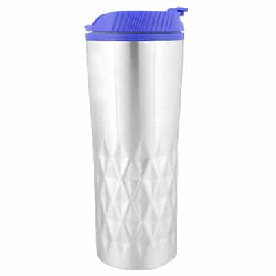 Stainless steel blue tumbler blank in 16 ounces.