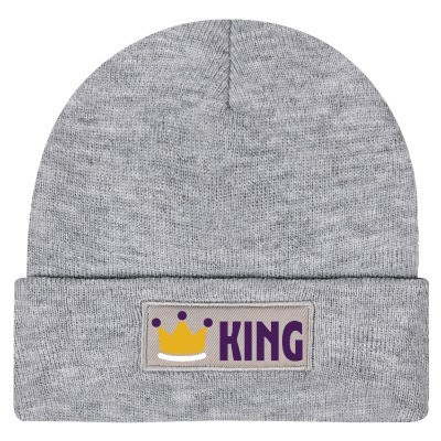 Full color imprinted gray knit hat.
