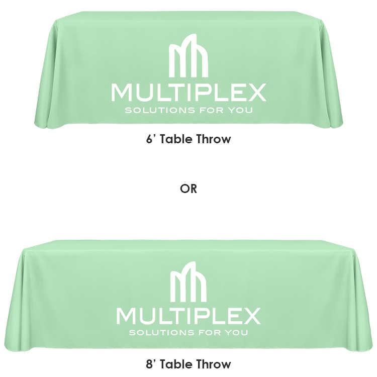 Polyester table cover with 2 feet by 8 feet vinyl banner trade show package.