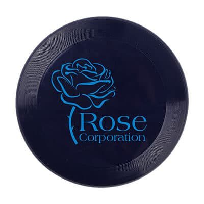 105-gram plastic dark blue expert 9 inch flying disc with custom imprint.