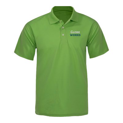 Light green men's polo with personalized embroidered.