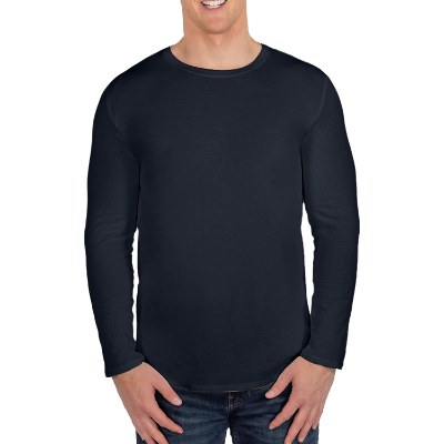 Blank solid navy triblend long sleeve t-shirt.