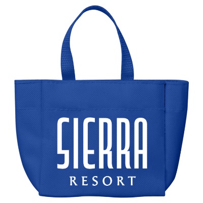 Royal blue polyester custom sprout tote bag.