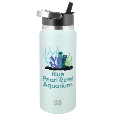 Stainless seafoam blue sports bottle with custom full color imprint in 26 oz.