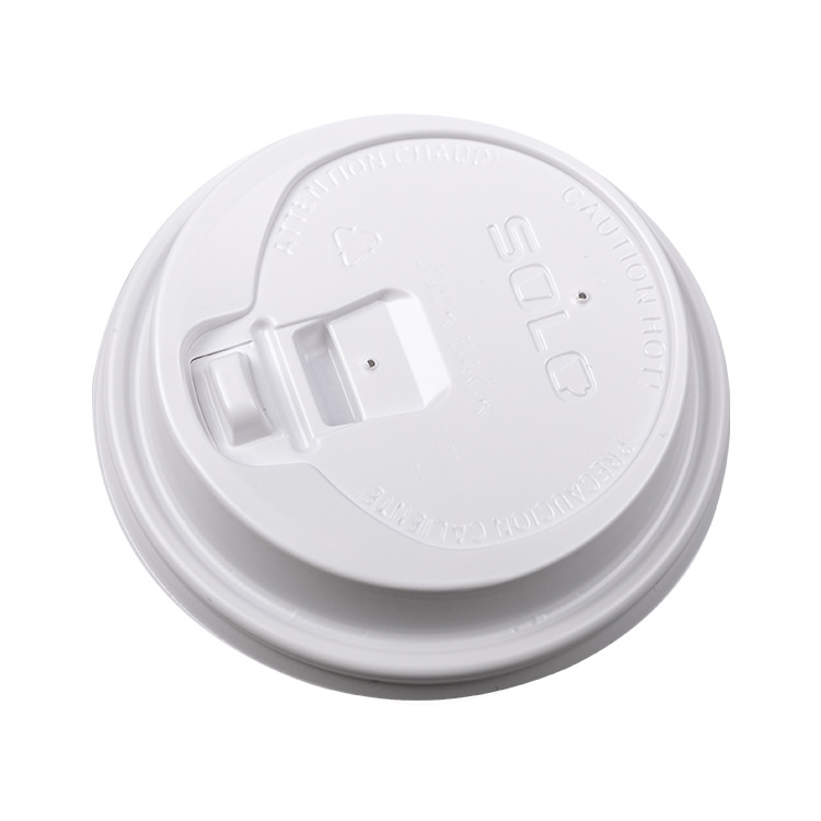 Plastic white recloseable sipper lid for paper cups.