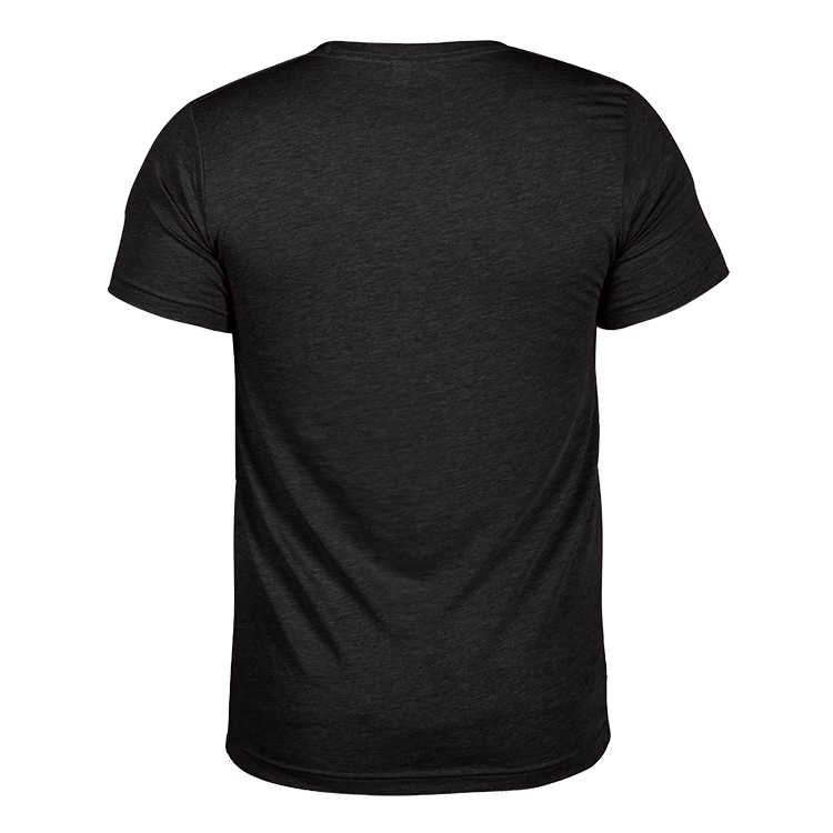 Black heather triblend customized short sleeve shirt.