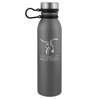 Graphite stainless bottle with engraved imprint.
