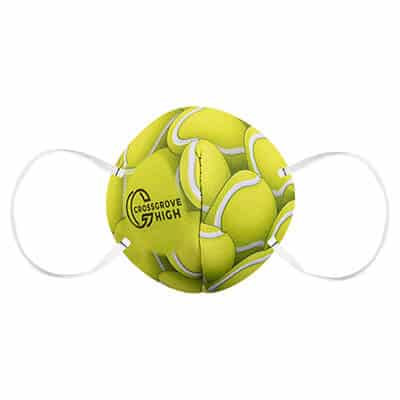Foam tennis ball print face mask with full-color imprint.