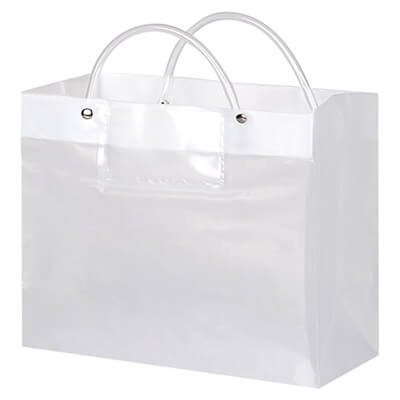 Plastic frosted clear tote bag blank.