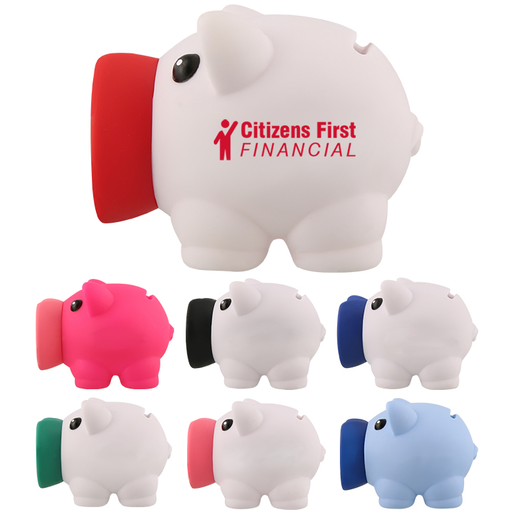 Mini prosperous piggy bank with custom imprint. 