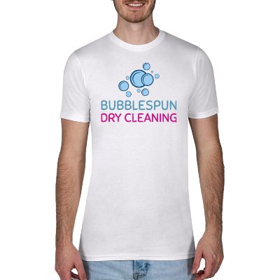 Customizable antique white short-sleeve t-shirt with full color logo.