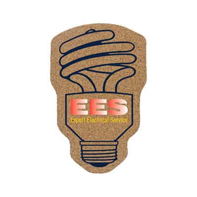 Cork energy bulb coaster with full color promo.