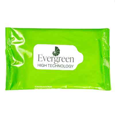 Plastic lime green antibacterial wet wipes personalized with an imprint.