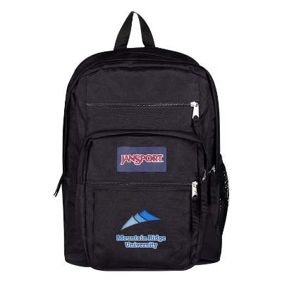 Recycled polyester black backpack with embroidered logo.