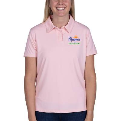 Customized pink ladies' full color stretch polo