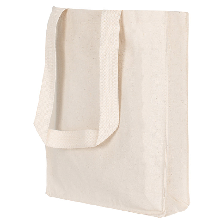 Natural cotton tote bag with reinforced handles.