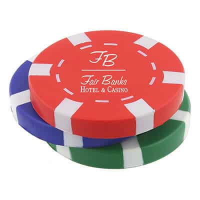 Foam red poker chip stress reliever with imprinting.