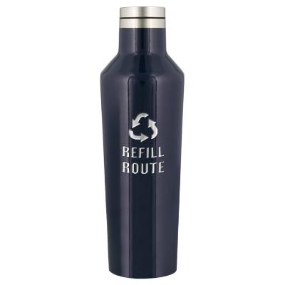 Gloss navy stainless bottle with engraved logo.