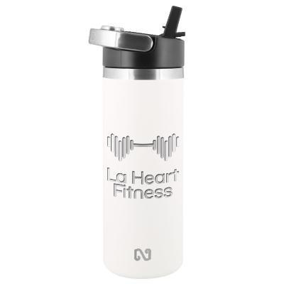 Stainless red water bottle with custom engraved logo in 18 oz.