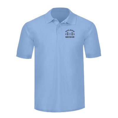 Light blue polo with personal imprint.