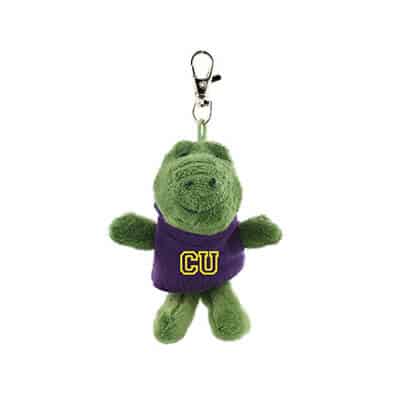 Plush and cotton purple wild bunch key tag gator branded with logo.
