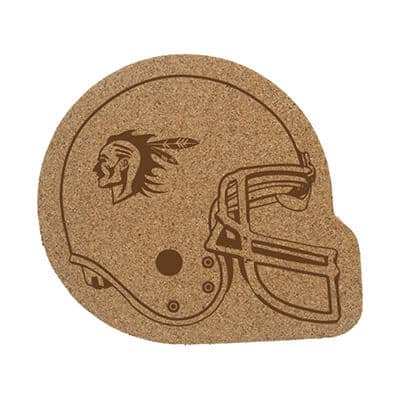 Cork large football helmet coaster with personalized promo.