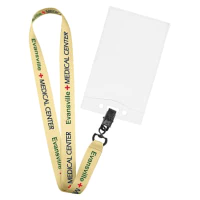 1 inch satin polyester full-color custom print lanyard with swivel clip and event badge holder.