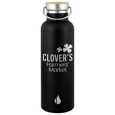 Stainless black water bottle with custom engraved logo in 25 oz.