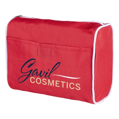 Polyester canvas red cosmetic bag with full color logo.