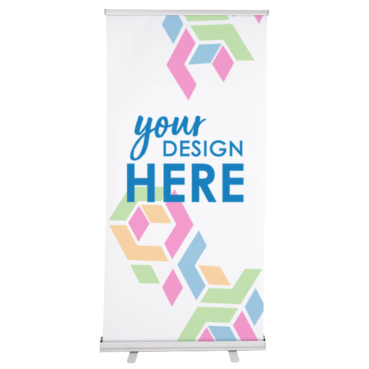 39 inch vinyl economy banner with aluminum banner stand.