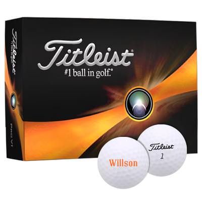 Titleist pro V1 golf ball with custom promotional imprint. 