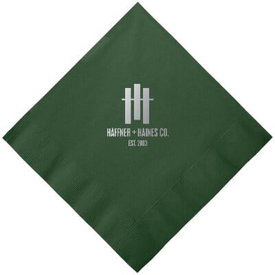 3Ply tissue hunter green dinner napkin with foil diagonal imprint.