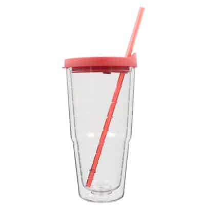 Acrylic clear with red tumbler blank in 24 ounces.