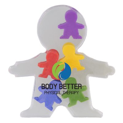 Plastic clear person shaped case with assorted colored people with personalized full color imprint.