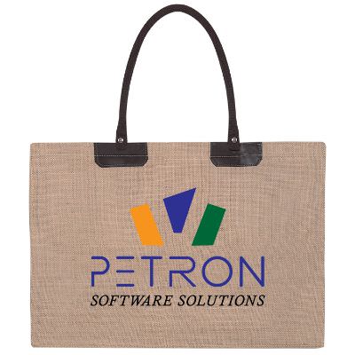 Natural jute natural executive tote with customized full color logo.
