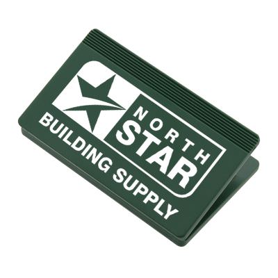 Polystyrene eco dark green rectangle recycled chip clip with personalized printing.