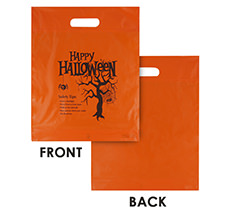 Plastic orange happy Halloween recyclable bag blank.
