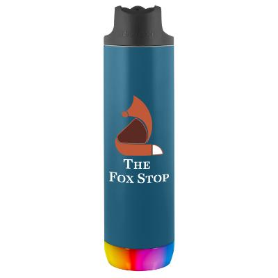 Stainless deep blue sports bottle with full color imprint in 21 oz.