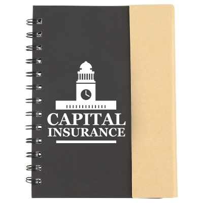 Cardboard black flip notebook with sticky notes with custom logo.
