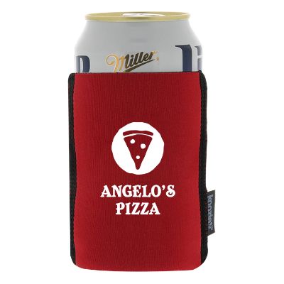 Foam red can cooler with custom imprint.