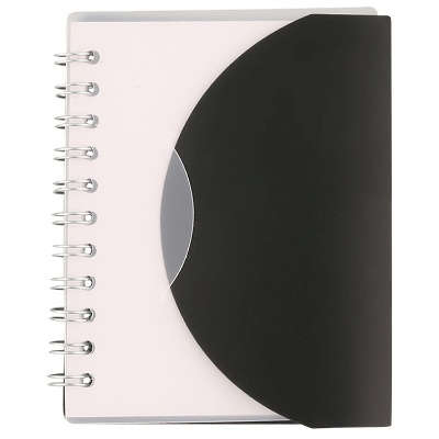 Polypropylene frosted black mini fold over notebook blank.