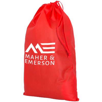 Polypropylene red budget laundry bag with personalized logo.