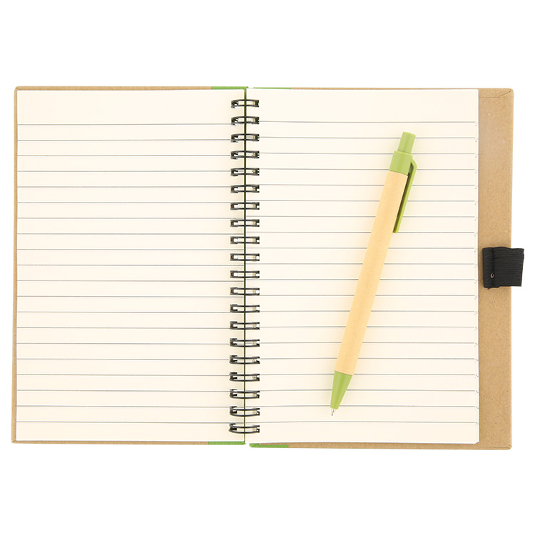Cardboard mini notebook with pen.