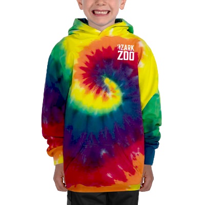 Youth rainbow tie dye custom imprinted hoodie.