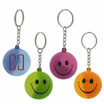 Foam orange to yellow smiling key chain mood squeezie logoed.