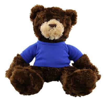 Plush and cotton royal blue hold a bear-dark brown blank.