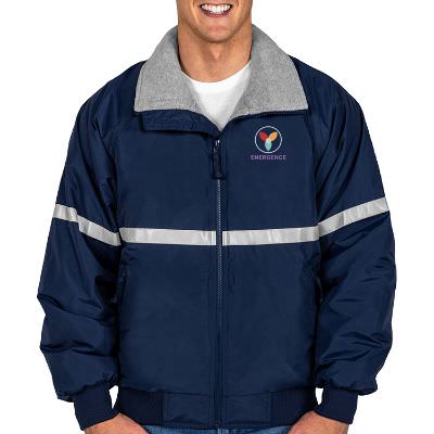 Mens navy reflective personalized full color jacket.
